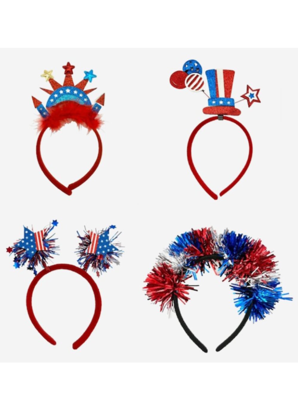 🇺🇸 USA Patriotic 4th Of July Glitter Headband Set Of 4 America 250 Party NEW